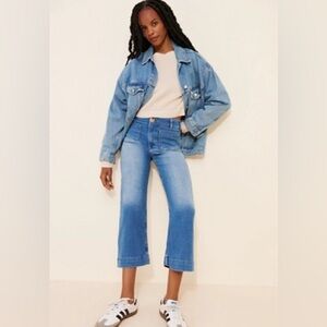Maeve The Colette Cropped Wide Leg Jeans High Rise Light Wash Size 28 Anthro